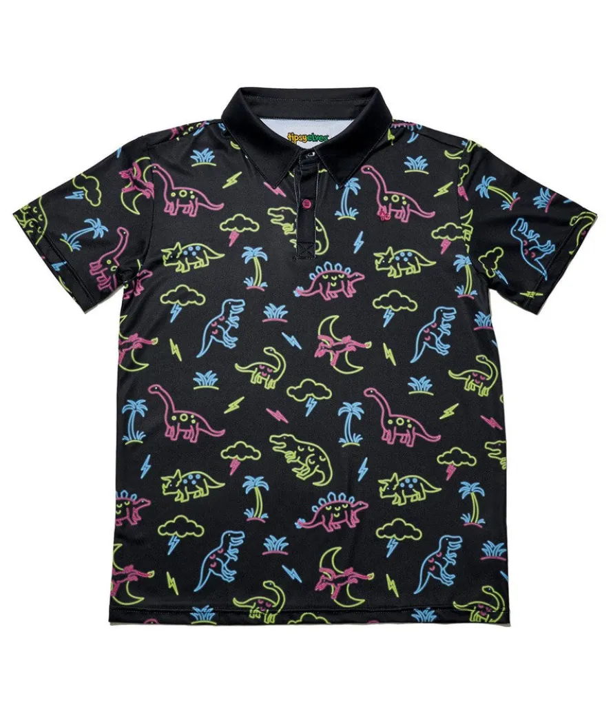 Boy's Neon Dinosaur Golf Polo