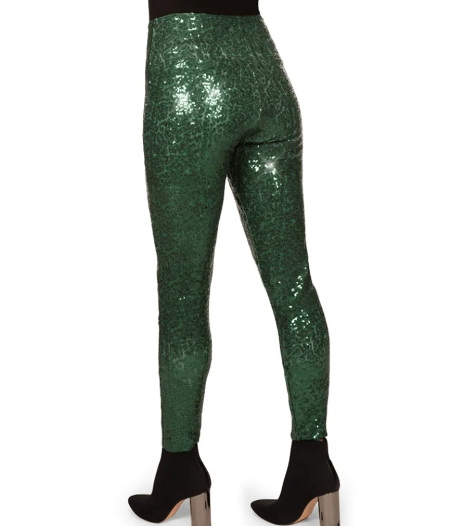 Dark Green Sequin High Waisted Leggings
