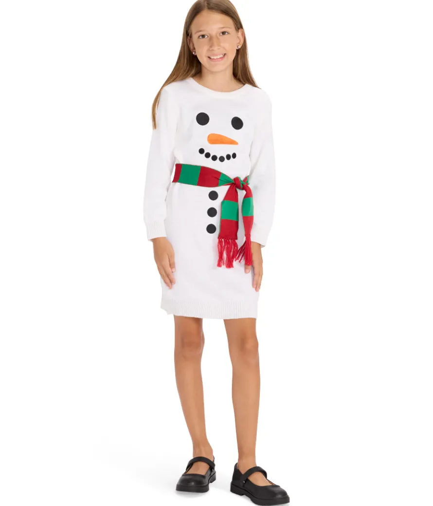 Girl's Snowman Scarf Sweater Dress