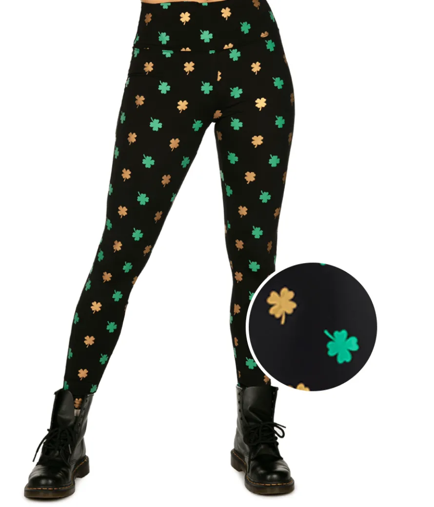 Gold Foil Clover High Waisted Leggings