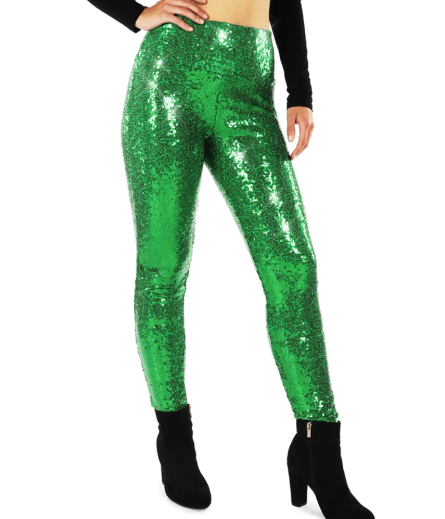 Green Sequin High Waisted Leggings