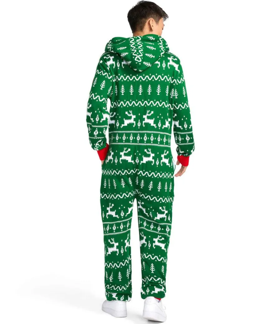Men's Green Fair Isle Knit Jumpsuit