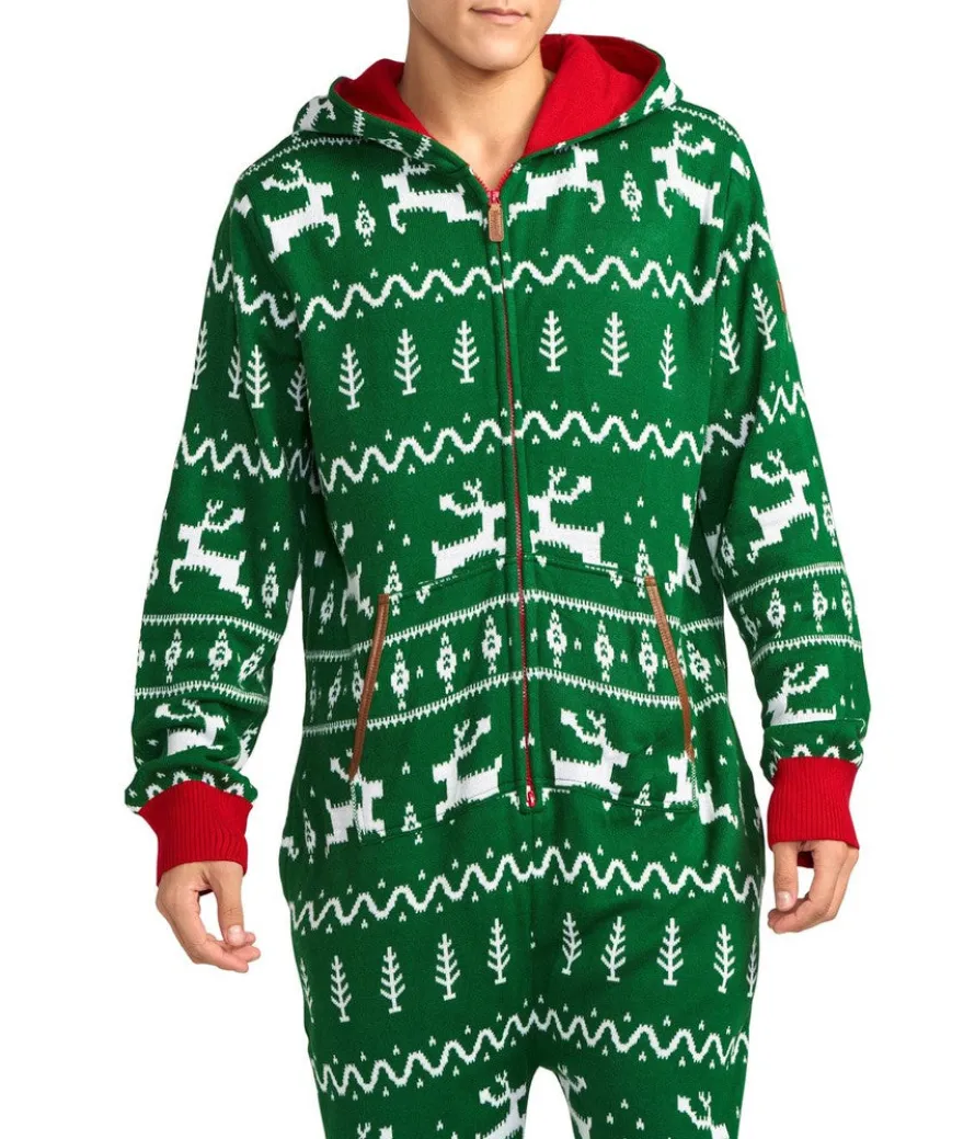 Men's Green Fair Isle Knit Jumpsuit