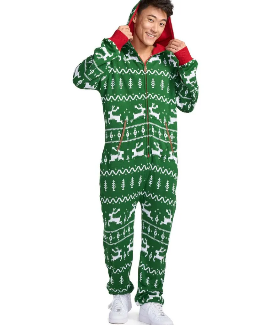 Men's Green Fair Isle Knit Jumpsuit