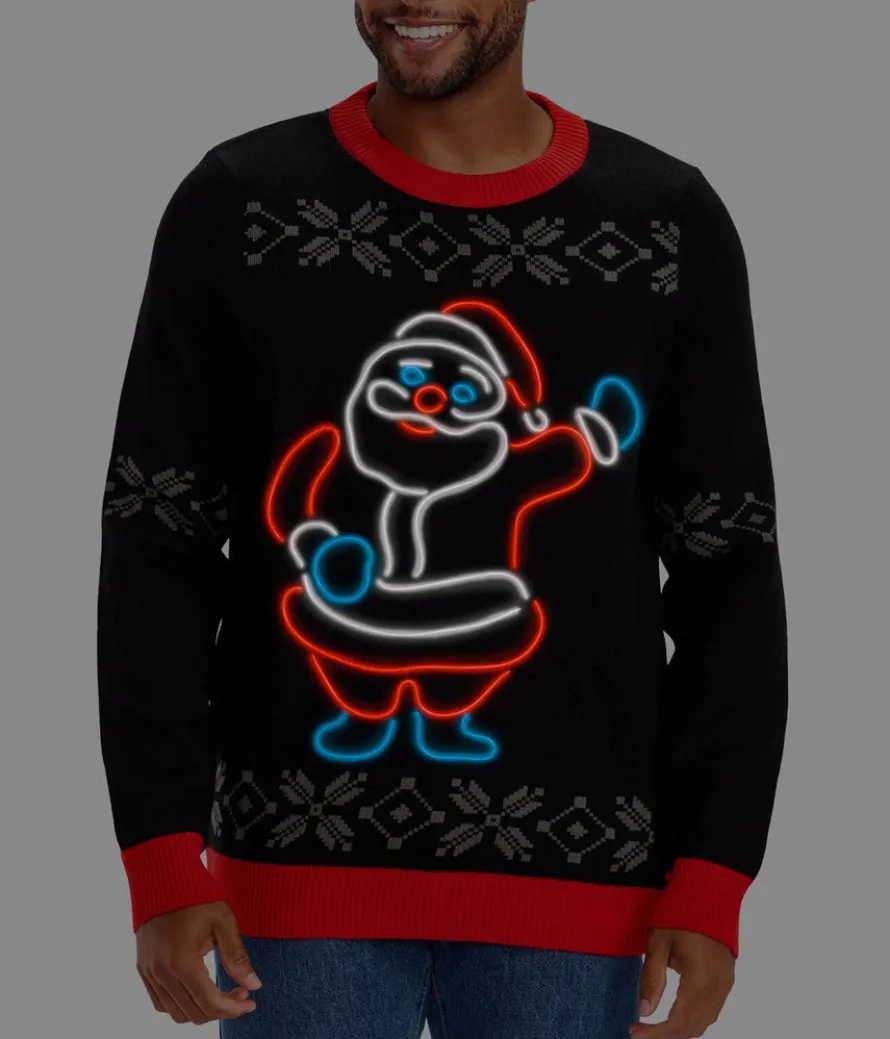 Men's Ho Ho Hello Neon LED Light Up Ugly Christmas Sweater