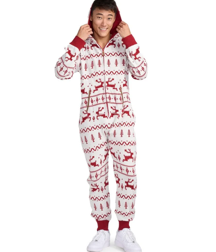 Men's Red and White Fair Isle Knit Jumpsuit