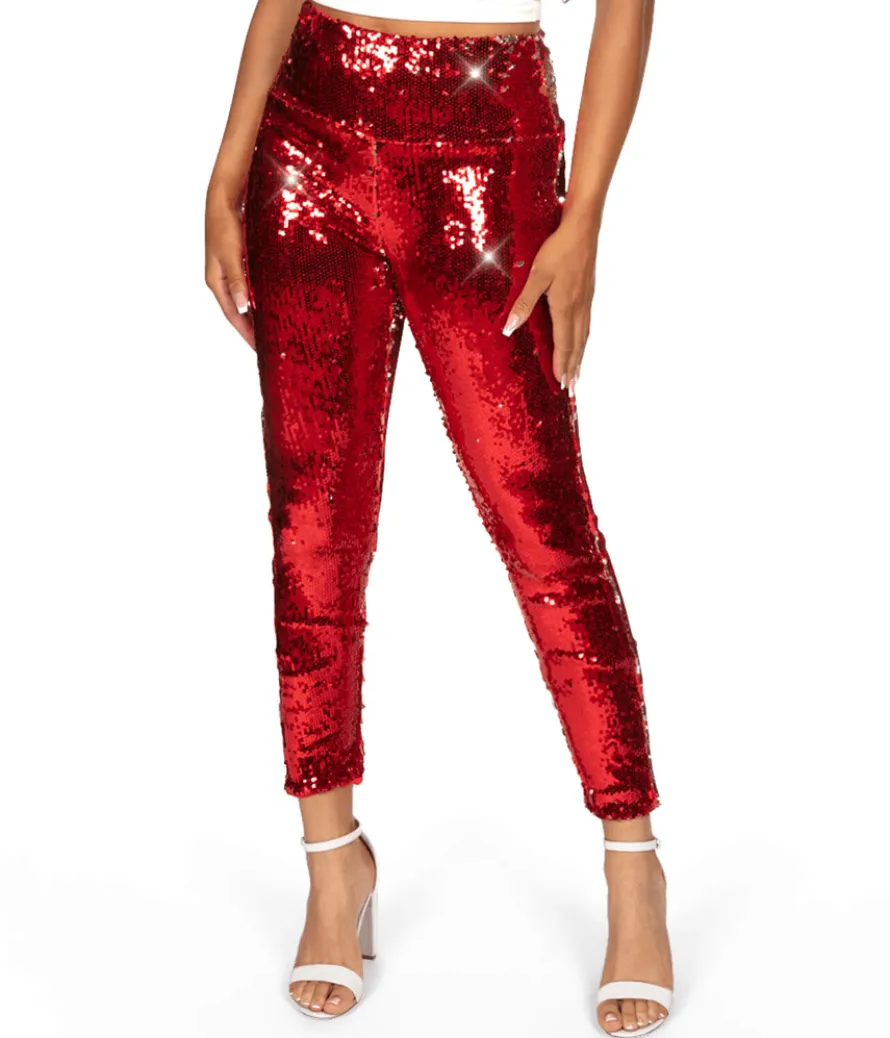 Red and Silver Reversible Sequin High Waisted Leggings