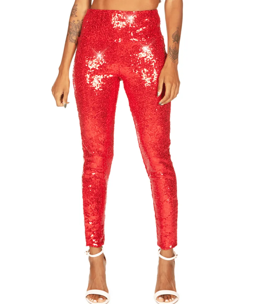 Red Sequin High Waisted Leggings