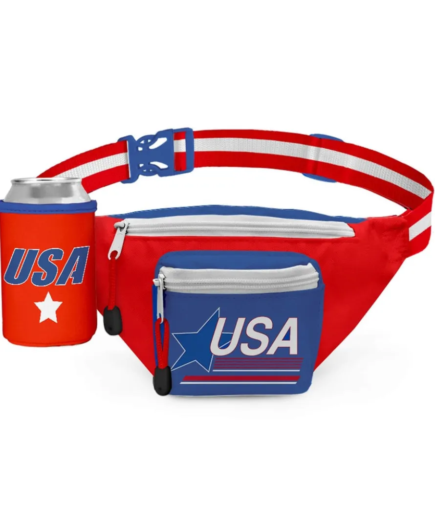 Red USA Fanny Pack w/ Drink Holder