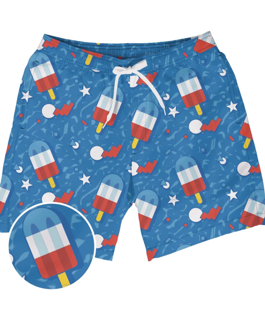 Retro Patriotic Pops Stretch Swim Trunks - 7.5" Inseam
