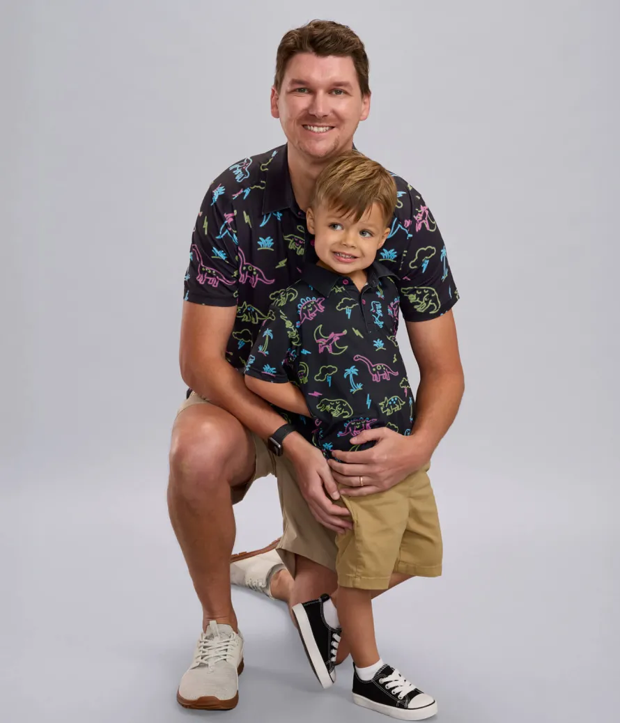 Toddler Boy's Neon Dinosaur Golf Polo