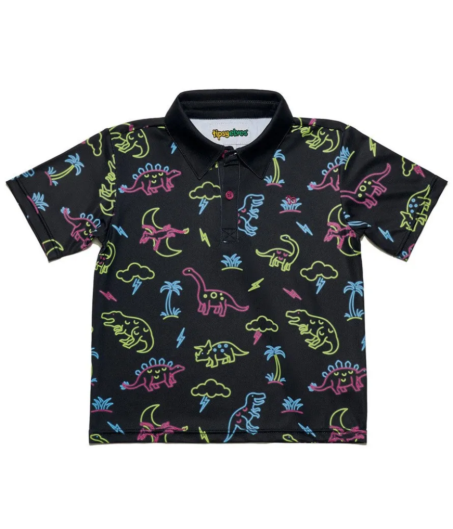 Toddler Boy's Neon Dinosaur Golf Polo