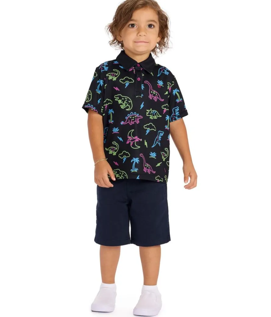 Toddler Boy's Neon Dinosaur Golf Polo