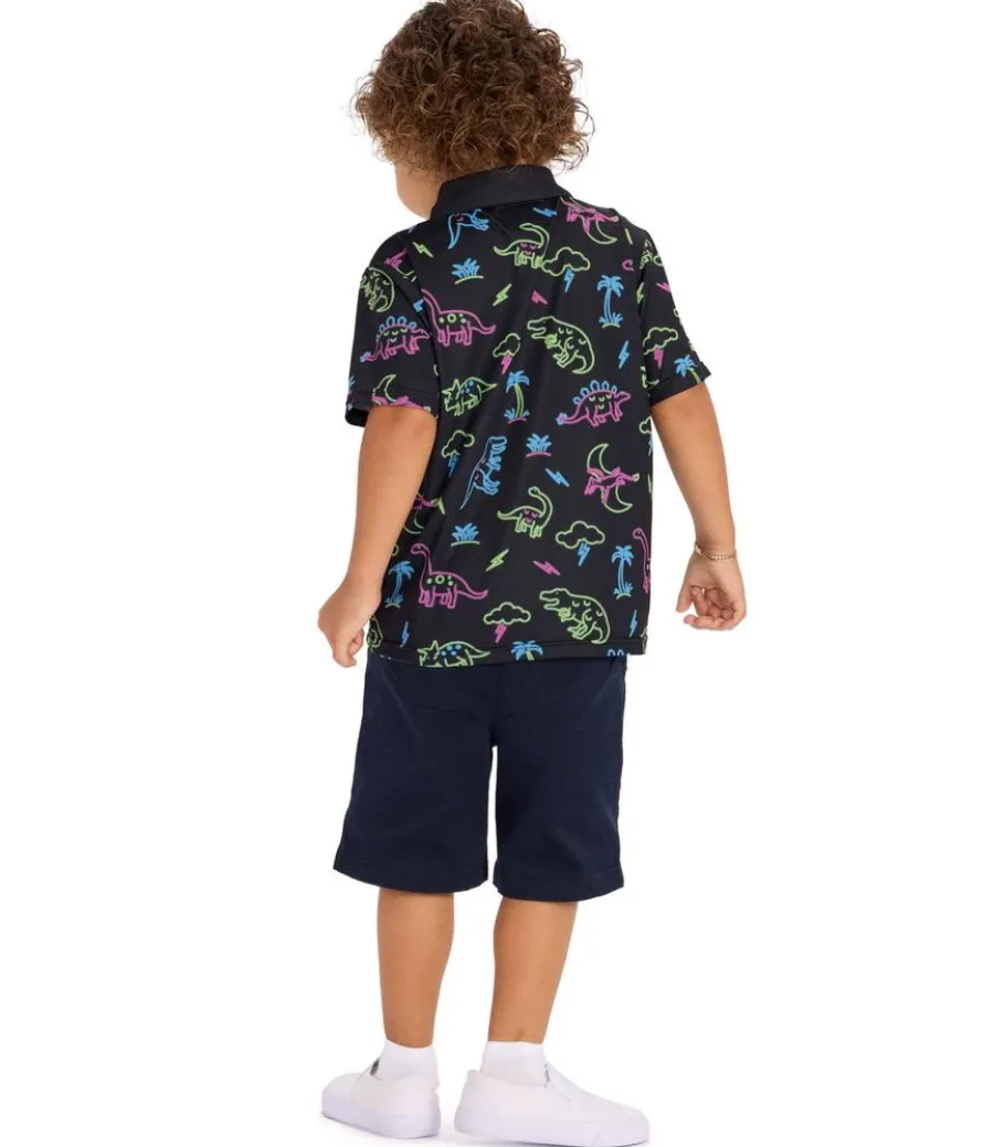 Toddler Boy's Neon Dinosaur Golf Polo