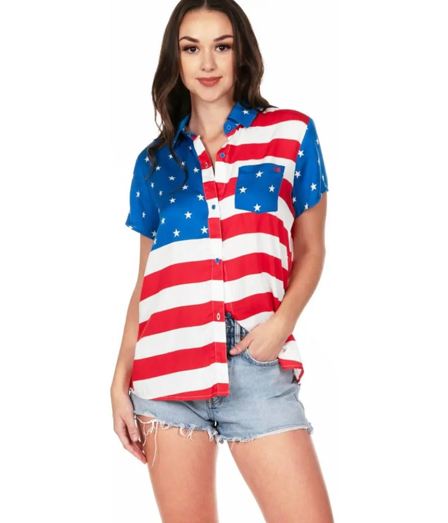 Women's American Flag Button Down Shirt
