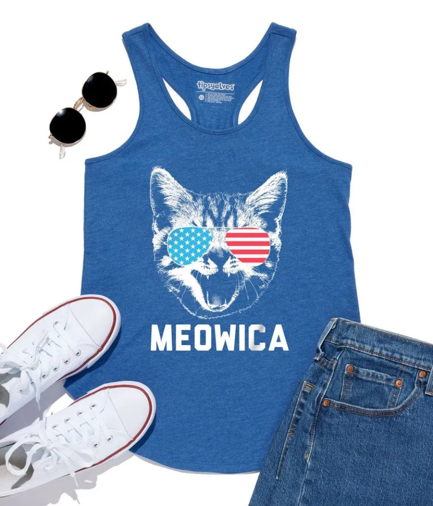 Women's Blue Meowica Tank Top