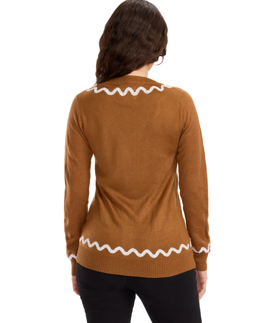 Women's Gingerbread Man Ugly Christmas Cardigan Sweater