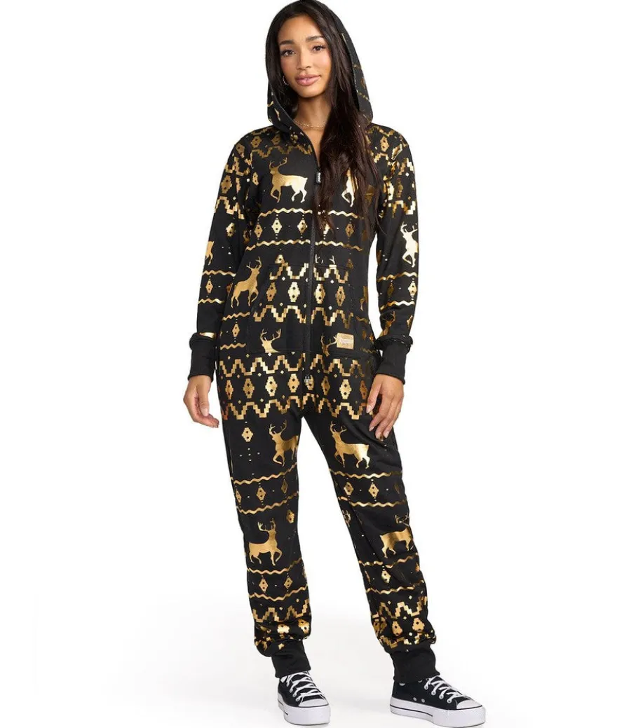 Women's Gold Foil Fair Isle Reindeer Jumpsuit