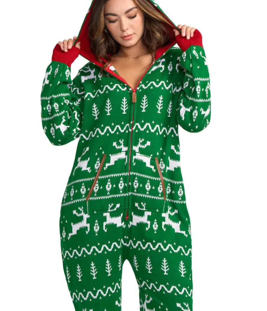 Women's Green Fair Isle Knit Jumpsuit