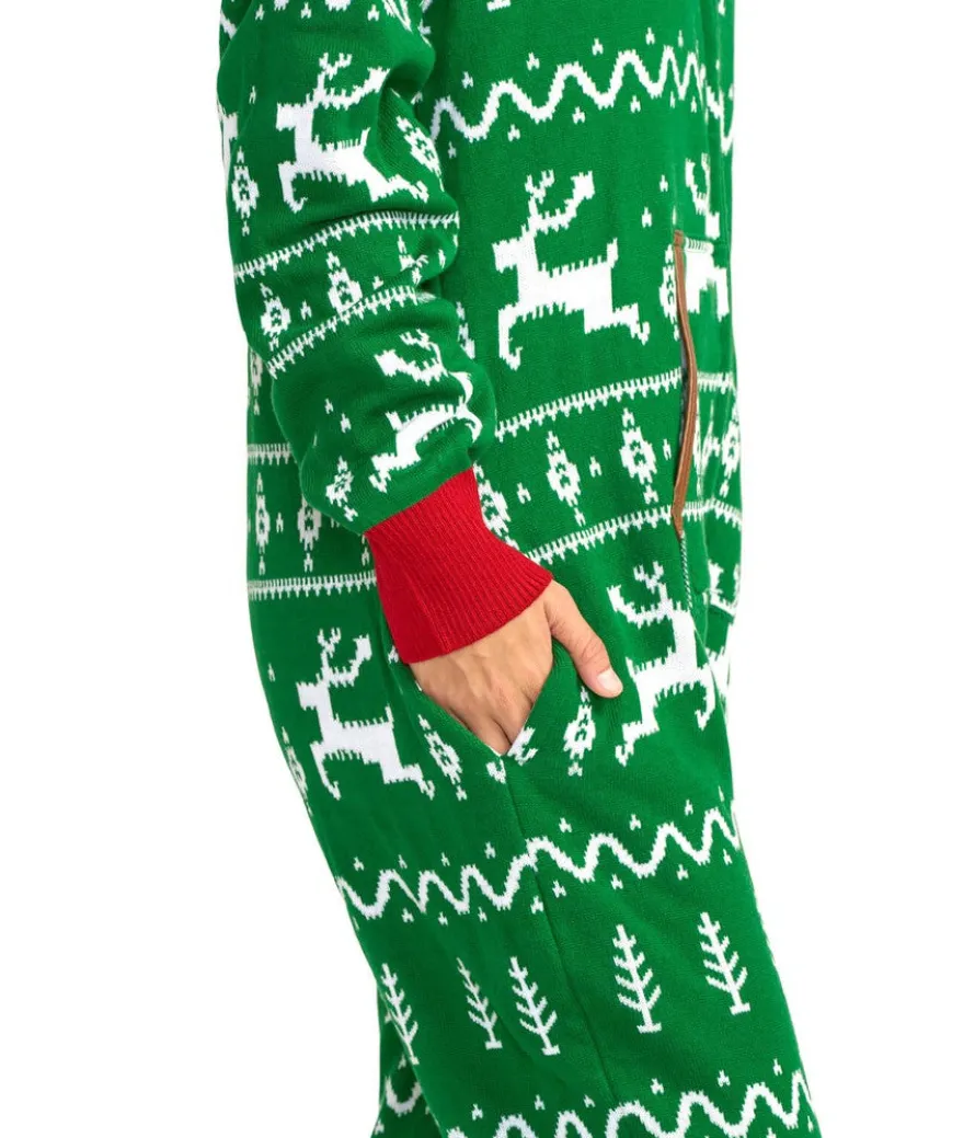 Women's Green Fair Isle Knit Jumpsuit