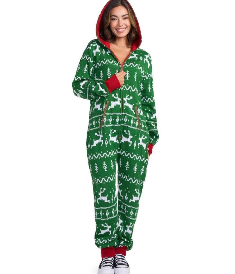 Women's Green Fair Isle Knit Jumpsuit