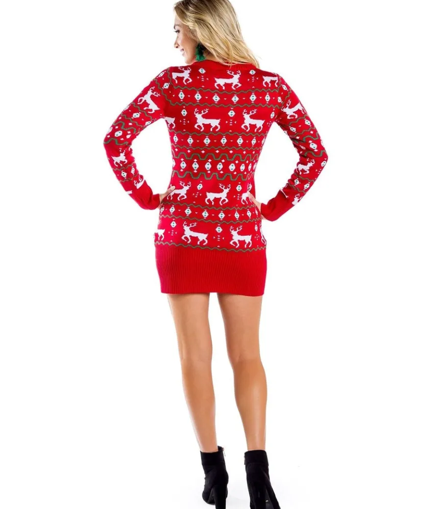 Women's Red Reindeer Sweater Dress