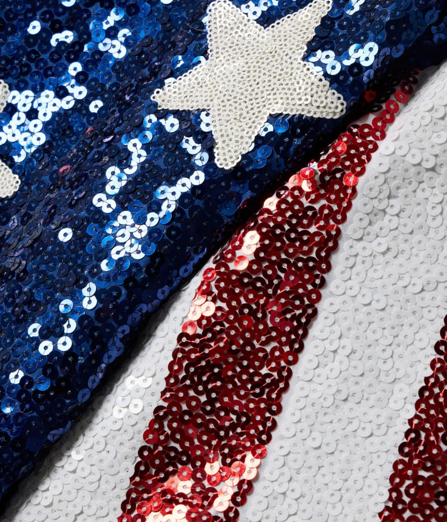 Women's Sequined Stars and Stripes Cropped Tee