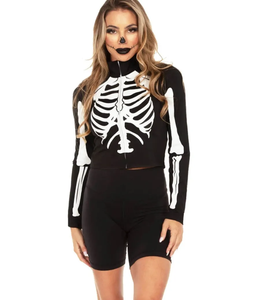 Women's Skeleton Long Sleeve Crop Top