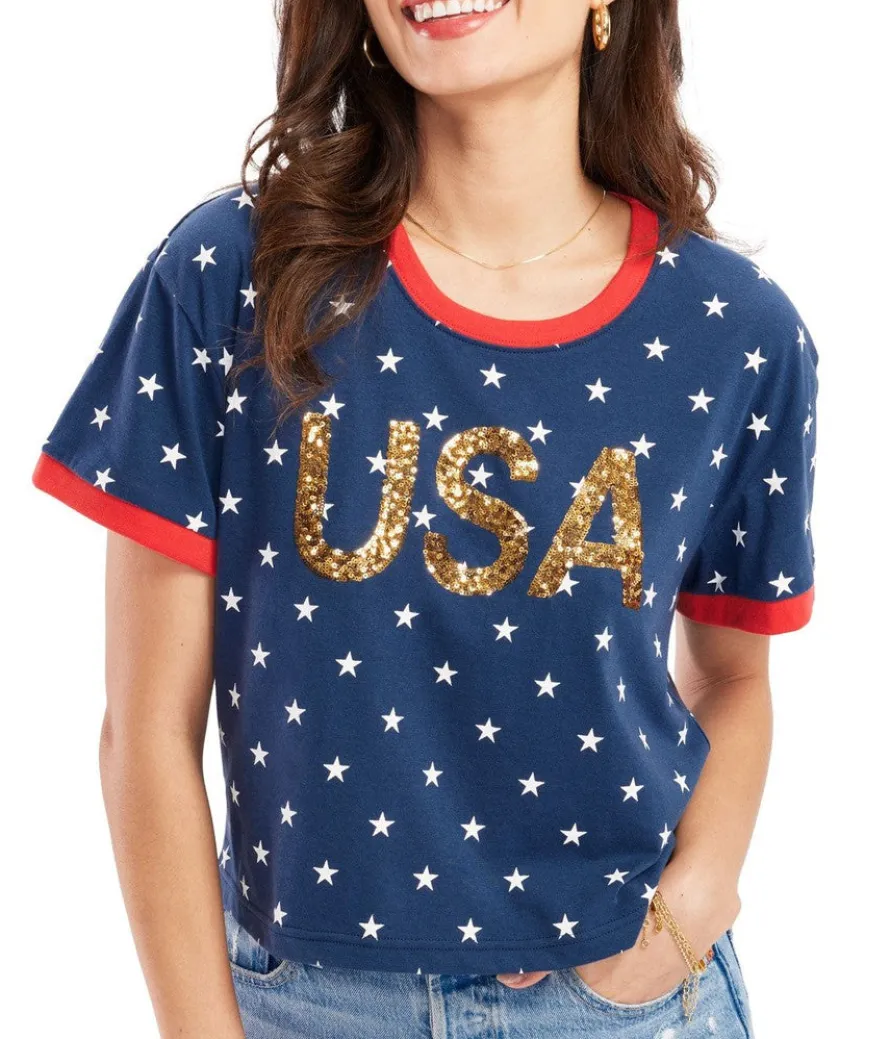 Women's USA Takes Gold Sequin Cropped Tee